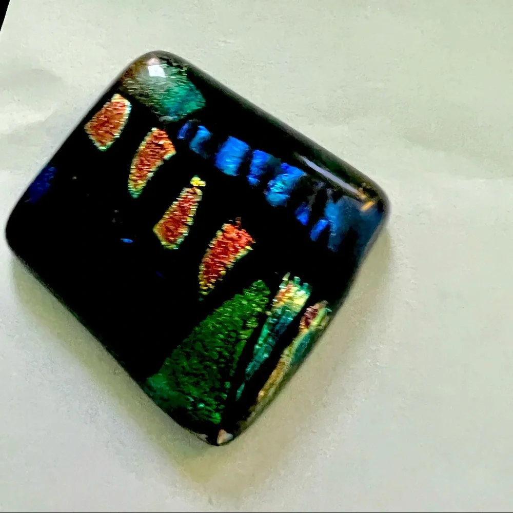 Dichroic Glass cabochon multicolored almost 2 inches multi patterns & surprises